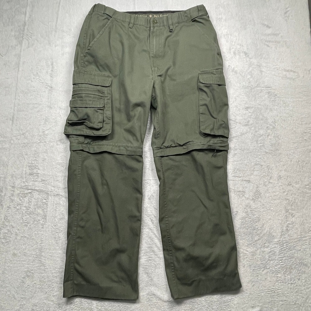 Boy Scouts of America Convertible Cargo Pants Men 34 Olive Green Zip Off Hiking